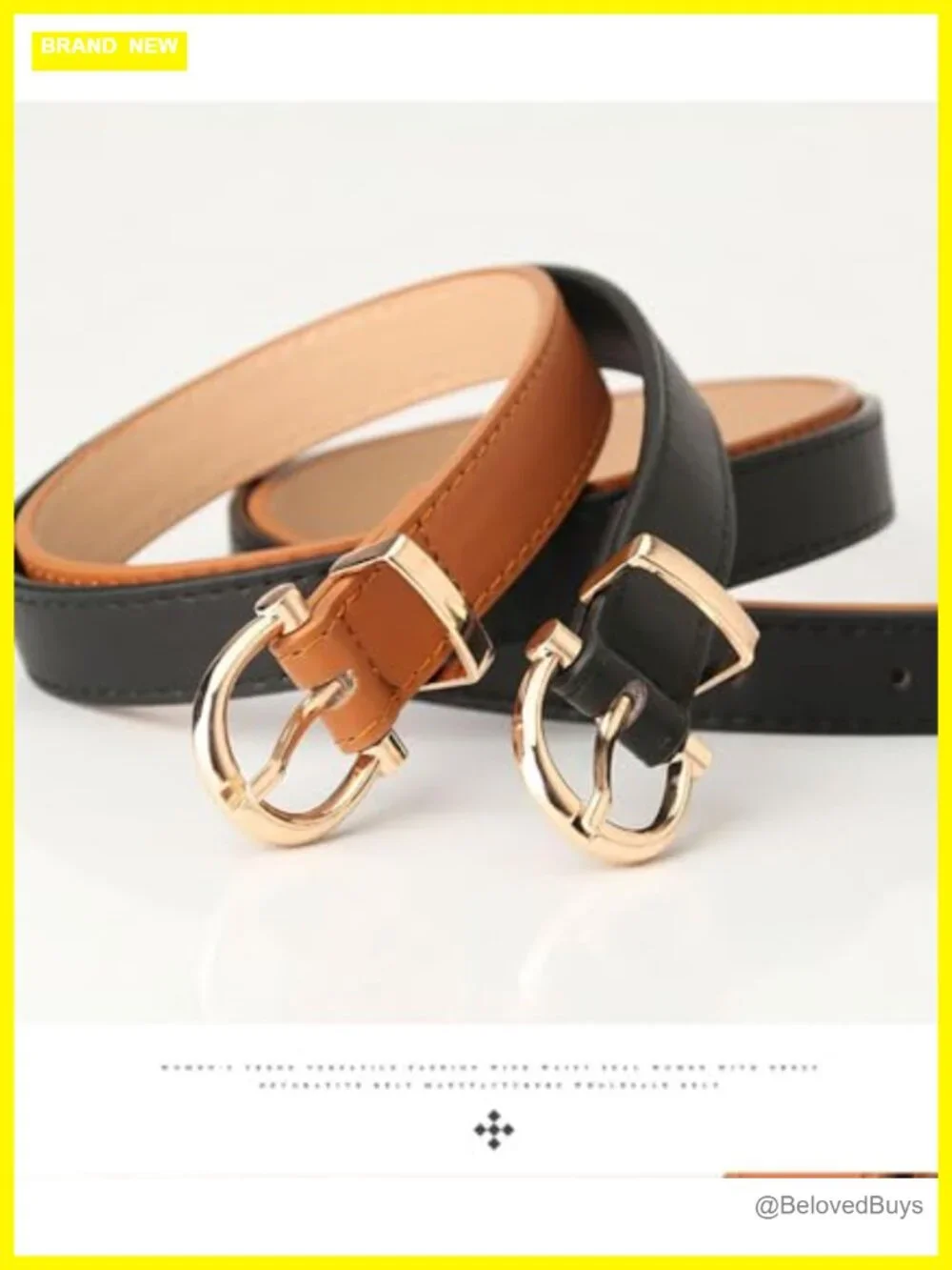 Women's Fashion Leather Belt with Gold Buckle for Jeans Dresses